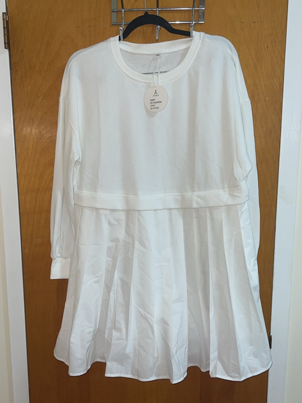 White Pleated Sweatshirt Dress Size M